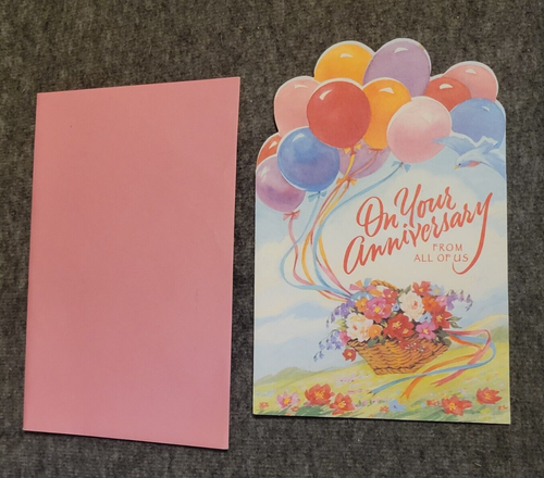 On Your Anniversary from All of Us American Greeting Card Flowers Balloons - Picture 2 of 10