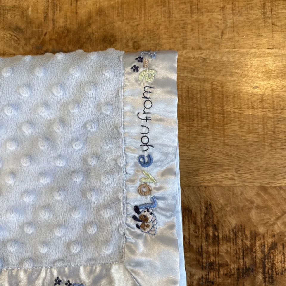Just One Year Blue Minky Dot Plush Love You From A-Z Baby Boy Blanket w Satin - Image 3 of 4