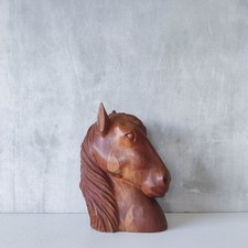 Vintage mid century wooden hardwood carved wood horse head bust 25cms sculpture
