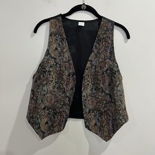 Vintage 90s Floral Print Vest Women  s Size M/L Tapestry Whimsical Cottage Boho