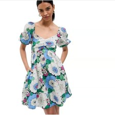 New Gap Floral Dress XL Mini Babydoll Puff Sleeve Smocked Whimsical Milkmaid NWT