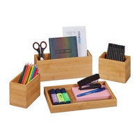Schreibtisch Organizer Stiftehalter Set Natur 4-Teilig Tisch Organizer Bambus