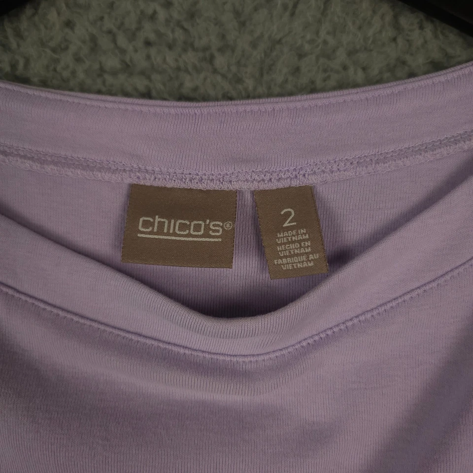 Chicos 衬衫女式 2 美国大号紫色船领短袖休闲 T 恤 — 第 3/4 张图片