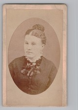 Antique CDV Gorgeous Lady in Dark Dress Ornate Ruffled Collar Brooch Unmarked