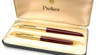 VINTAGE PARKER 51 CUSTOM FOUNTAIN PEN SET IN BLOOD RED IN BOX 14K GOLD FINE NIB