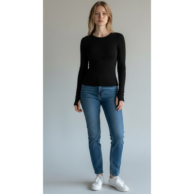 TA3 Black Shapey Crew Neck Top Open Back Long Sleeve Size XS NWT