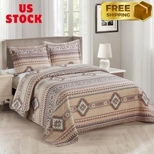 Rustic Southwest Quilted Western Bedspread Bedding Set in Brown Beige Taupe