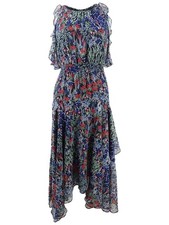 Tommy Hilfiger Women's Floral Chiffon Ruffle Midi Dress (8, Navy Multi)