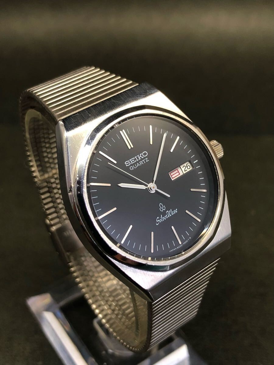 Seiko Silver Wave 6433-7000 1982 Vintage Quartz Watch Black Dial