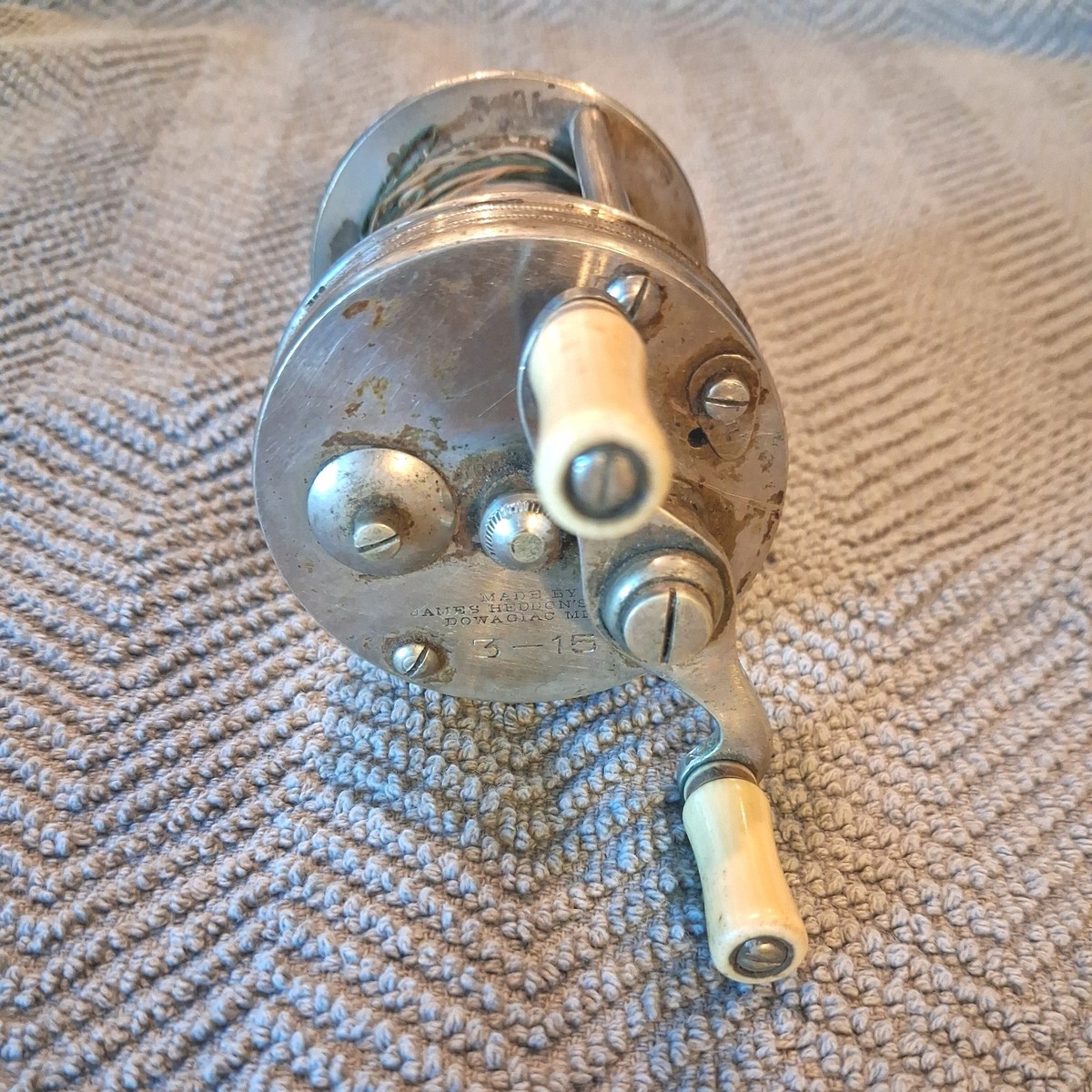 Vtg James Heddon's Sons 3 - 15 Dowagiac MI German Silver Reel Low