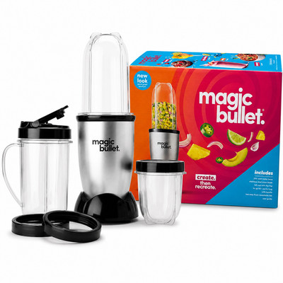 The Magic Bullet 11 Piece Set Blender & Mixer, Small, Silver, Brand New
