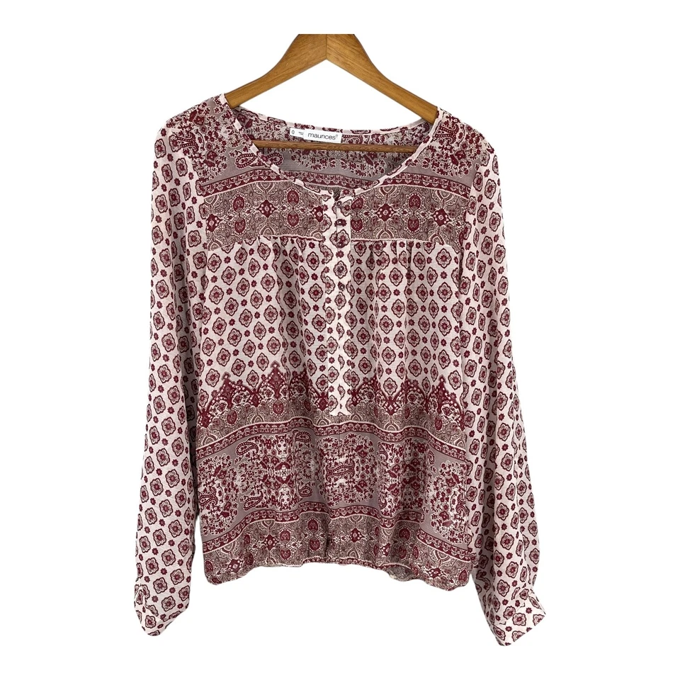 Blusa Maurices Boho Mujer Talla S Declaración Ditsy Roll Tab Campesina Transparente Top Y2K Foto 3 de 4