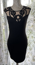 LIPSY ~ black bodycon dress with mesh/sequin bead yoke ~ size 12