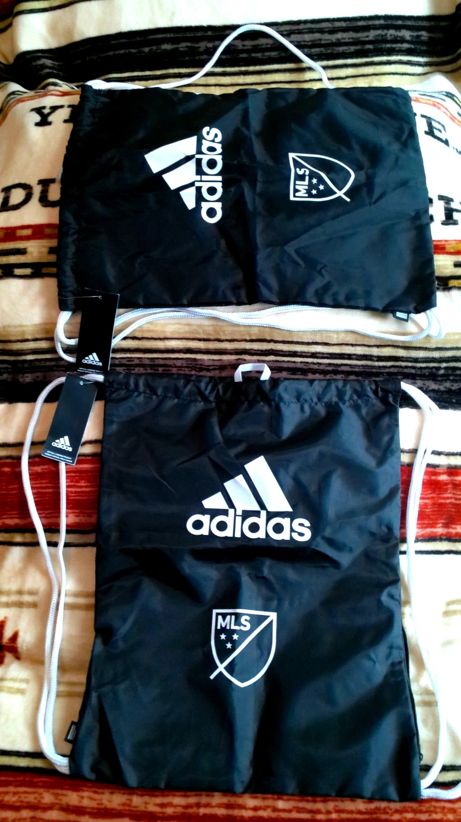 ADIDAS NWT MLS LOGO GYMSACK BACKPACK X2 BLACK 13" X 18" LIGHTWEIGHT POLYESTER