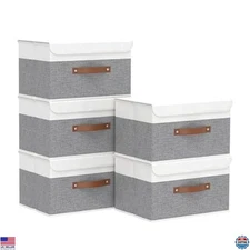 Yawinhe 5-Pack Collapsible Fabric Storage Bins with Lids, 13''L x 9''W x 7.9''H