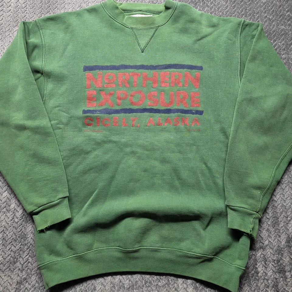 VTG Northern Exposure Cicely Alaska Sweatshirt Mens L Santee HVYWT Green USA - Image 2 of 4