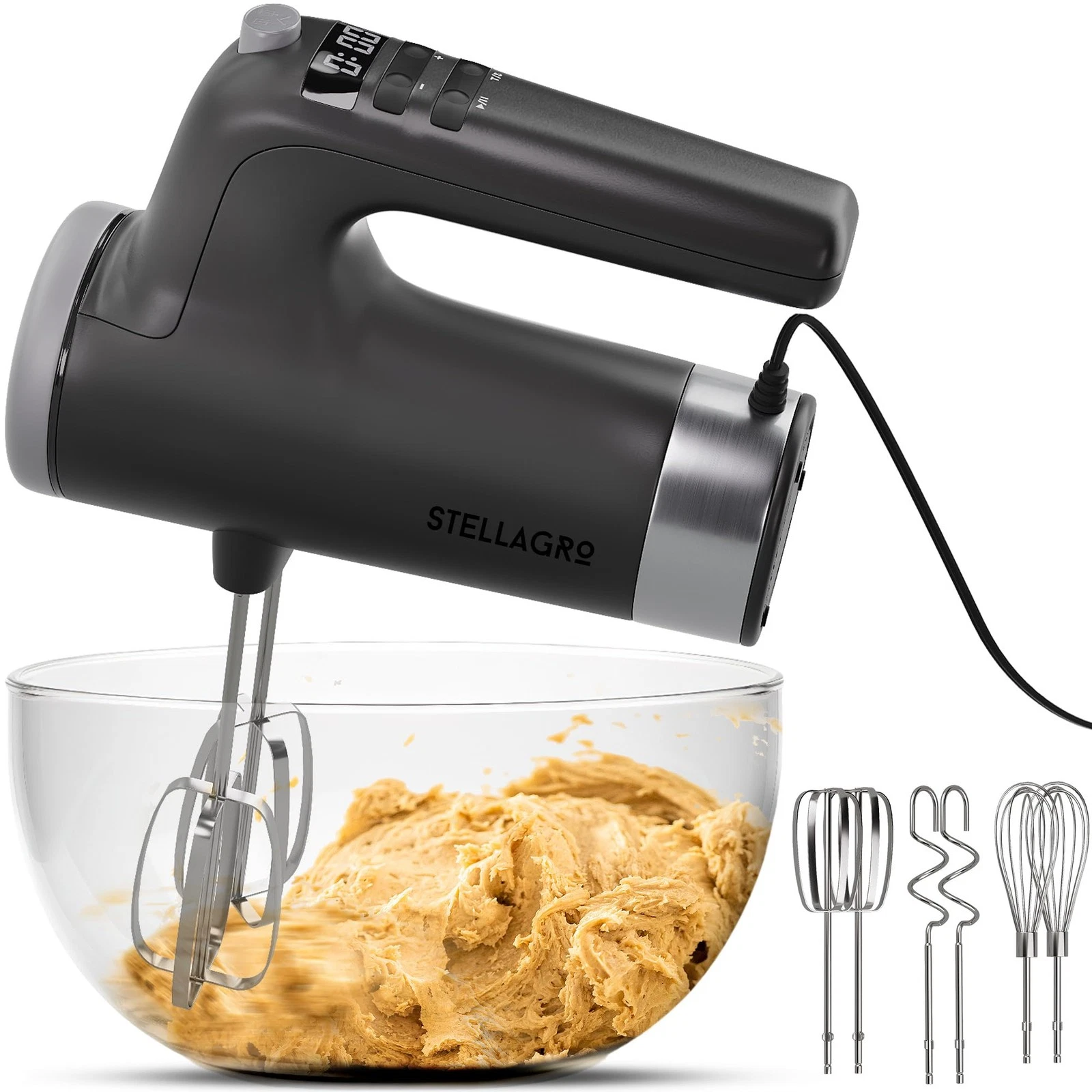 Hand Mixer 9 Speed with Stainless Steel Whisk, Flat Beater & Dough Hook, Snap...
