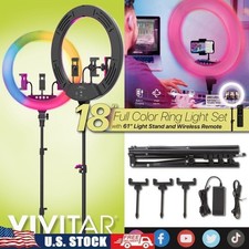 LED RGB Ring Light W/ Tripod Phone Holder Wireless Remote USB Charging Ports