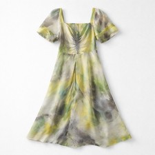 DKNY Donna Karan Satin V-Neck Short Sleeve Ruche Midi Dress - NWT Large $129