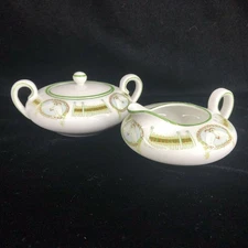 H & G Bavaria Heinrich Creamer and Covered Sugar Bowl Set Art Deco Lovebirds