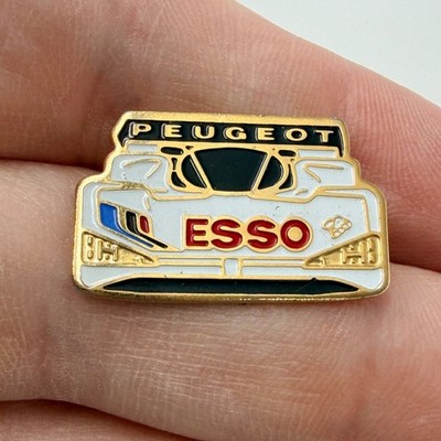Peugeot 905 Lapel Pin Esso Race Car Front View White Black Advertising Vintage