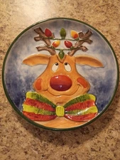 Clay Art Reindeer Christmas Plate Hand Painted 2003