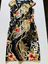 Dressbarn Tropical Floral and Animal Print Cap Sleeve Office Sheath Dress Size 4