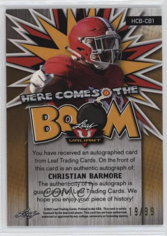 2021 Leaf Valiant Here Comes the Boom! /99 Christian Barmore Rookie Auto RC - Image 2 of 2