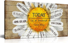 Yellow Flower Canvas Wall Art - Inspirational Daisy Decor for Living Room 20"x40