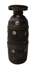 Antique Treenware Grain Seed Vase Pot Wood Copper Brass India Africa Silk Road