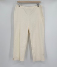 St. John Ivory Woven Cotton Blend Side Zip Flat Front Cropped Pants Sz 10