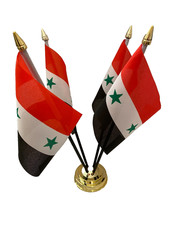 Syria Syrian 2 Star 4 Flag Flags Desk Table Centrepiece Display Gold Stands 12"