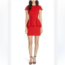 Alice + Olivia Dora Ember Peplum Fitted Dress in Red