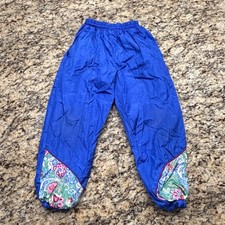Vintage Girl 4T Royal Blue Windbreaker Track Pants Floral Paisley Cuffs Joggers