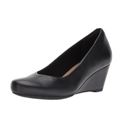 #ad Clarks Womens 11 M Black Leather Flores Tulip Wedge Pumps NIB FS4 $24.49