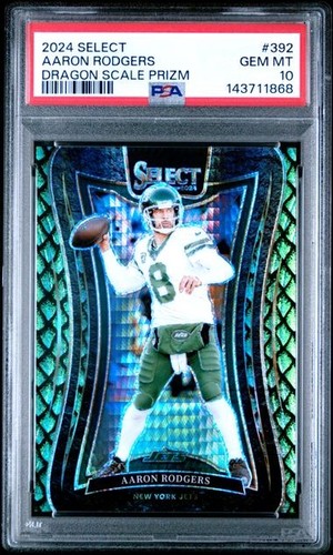 2024 PANINI SELECT AARON RODGERS DRAGON SCALE PRIZM /81 #392 PSA 10 GEM MINT