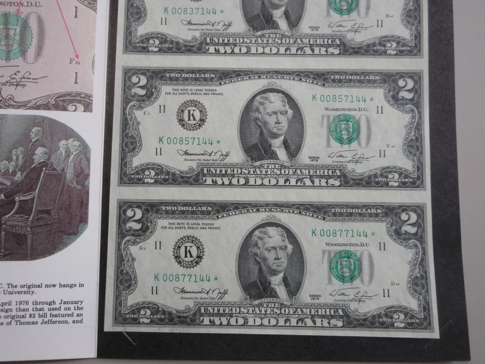 1976 UNCUT STAR SHEET OF 4 $2 DALLAS ( K )  FRN FEDERAL RESERVE NOTES - Image 3 of 4