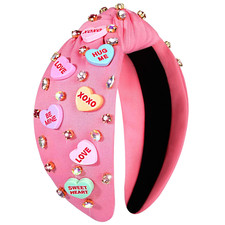 Valentine's Day Headband for Women Love Heart Jeweled Rhinestone Knot Hairband P