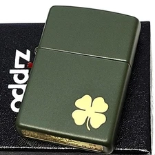 Zippo Lighter Four Leaf Clover Green Stylish Matte Used