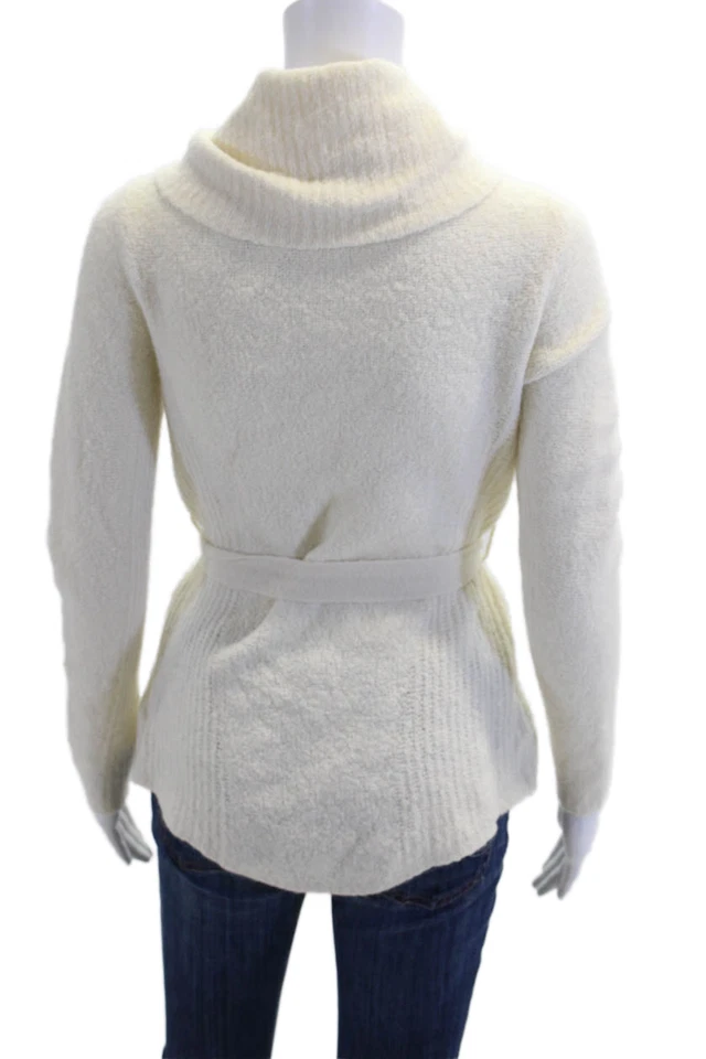 Cárdigan de mujer Sleeping On Snow con cuello de lana y cinturón manga larga blanco talla S Foto 3 de 4