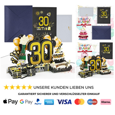 30. Geburtstag 3D Pop Up Karte Grußkarte mit Umschlag Geburtstagskarten 