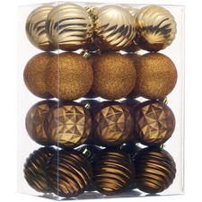 Christmas Ornaments Tree Decorations Set, 24ct Bronze Copper Brown Gold Shatt...