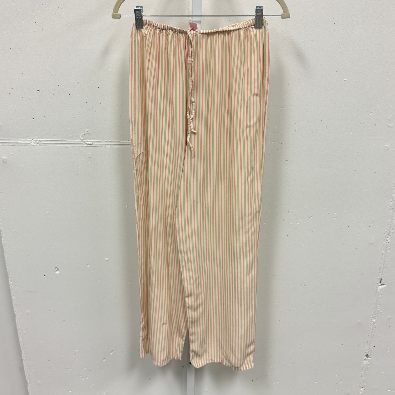 Y2K 90s Victoria's Secret 100% Silk Pajama Pants Pink Green Striped Vintage XS