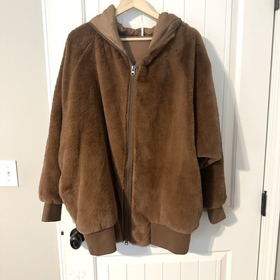 Free People Turn Up Zip Off Faux Fur Hoodie Coat Jacket Brown Women s Size Small
