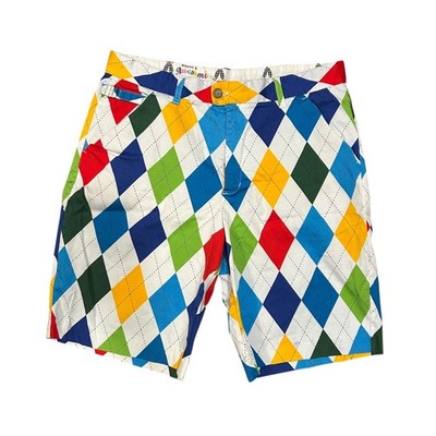 Royal & Awesome Mens Golf Shorts Multi Color Argyle Pattern Size 34 FLAWED