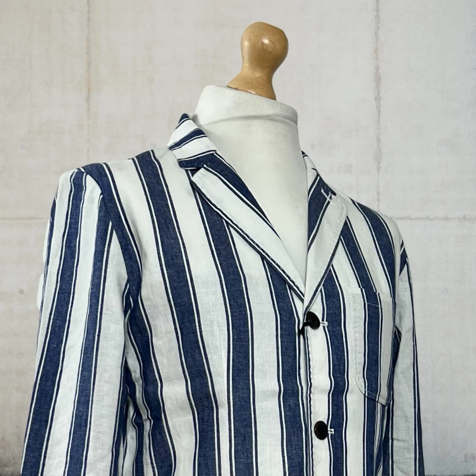 Pretty Green 55% Linen Blue & White Striped Boating Blazer Fits Medium - Image 2 of 4
