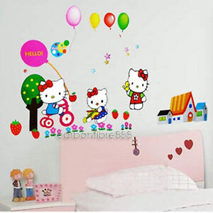 Hello Kitty Balloons Party Wall Stickers Girls Kids Children Bedroom Art Decals