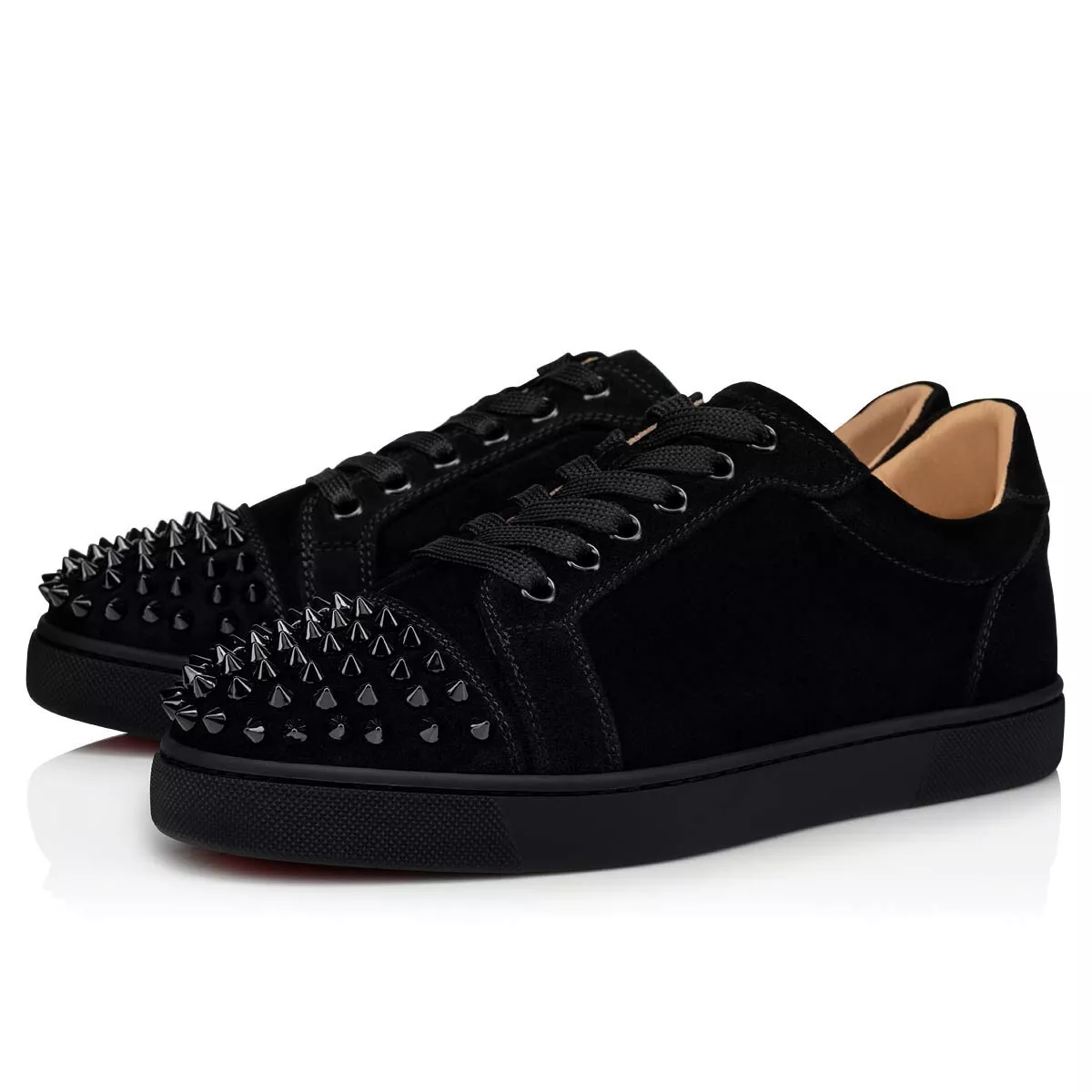 Christian Louboutin Vieira Spikes Flat Black Suede Lace Up Low Top Sneaker  40.5