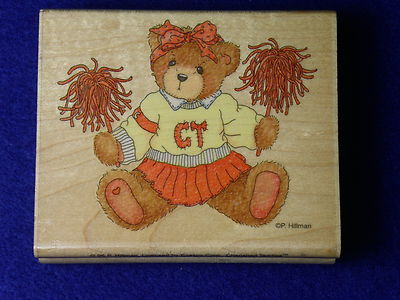 Stampendous TV007 Let's Hear It Cheerleader Bear P. Hillman wood Rubber stamp