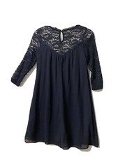 dress navy blue lace yoke and sleeves brand new with tags XS built-in slip